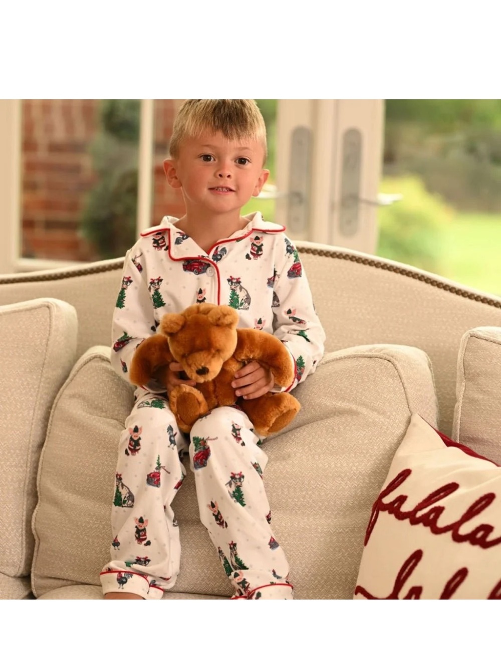 Sugarbee boys White Holiday Christmas Pajama Set with Red Trim - Picture 3 of 6